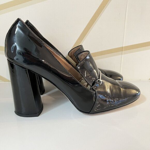 Lewit Amara Black Patent Leather Block Heel Pump Loafers Sz 39.5 US 9.5 - Picture 2 of 10